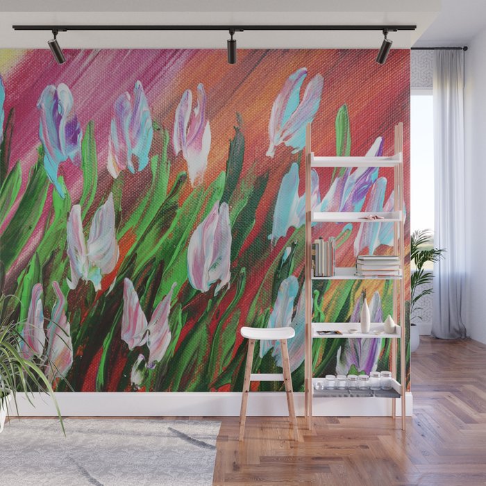 Tuips Palette Knife Painting Floral Art Green Red Blue By Ksavera