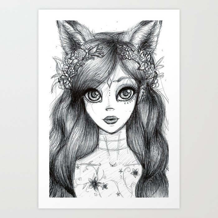 Black and white girl art print Black and white girl art print