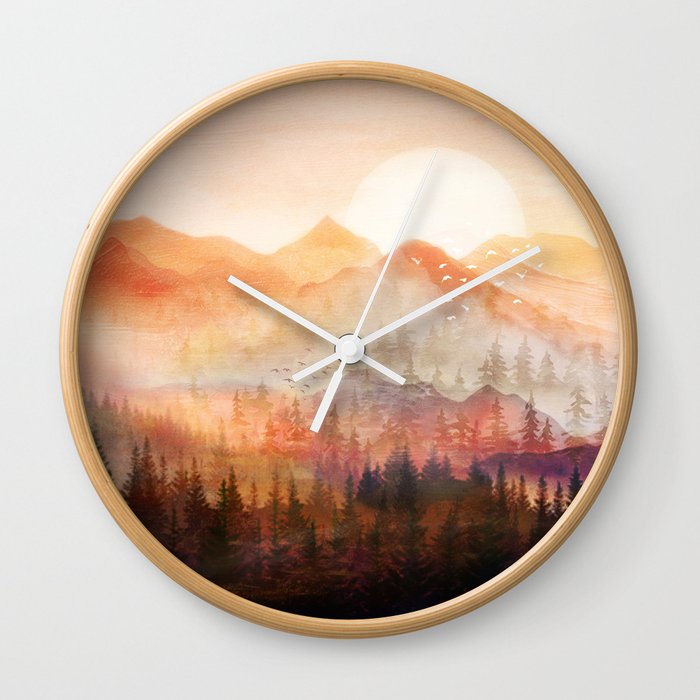 Forest Shrouded in Morning Mist Wall Clock