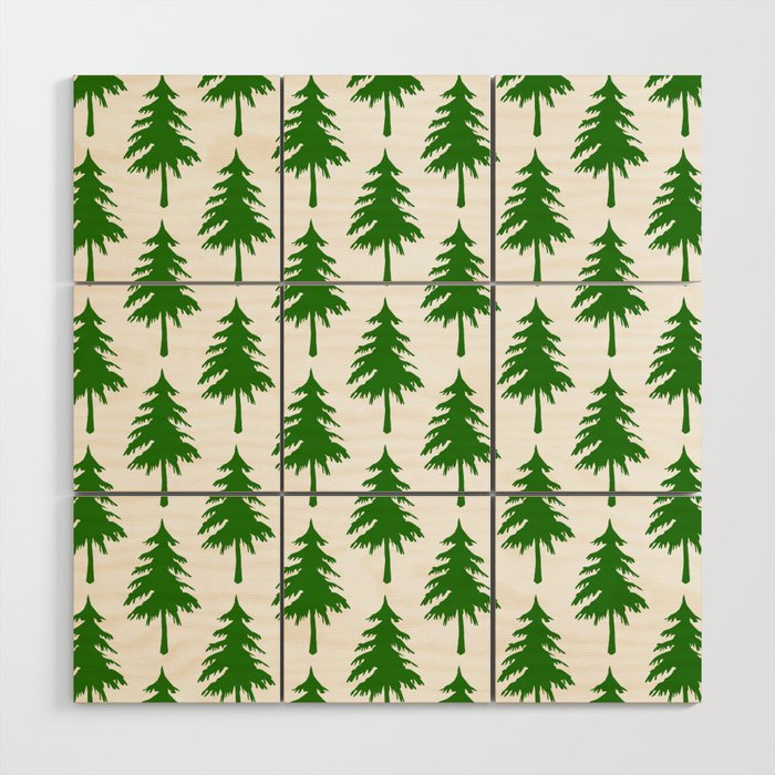 Green pine trees pattern Wood Wall Art