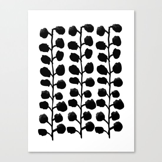 Black and white minimal modern petals leaves bloom spring summer monochromatic urban dorm decor Canvas Print
