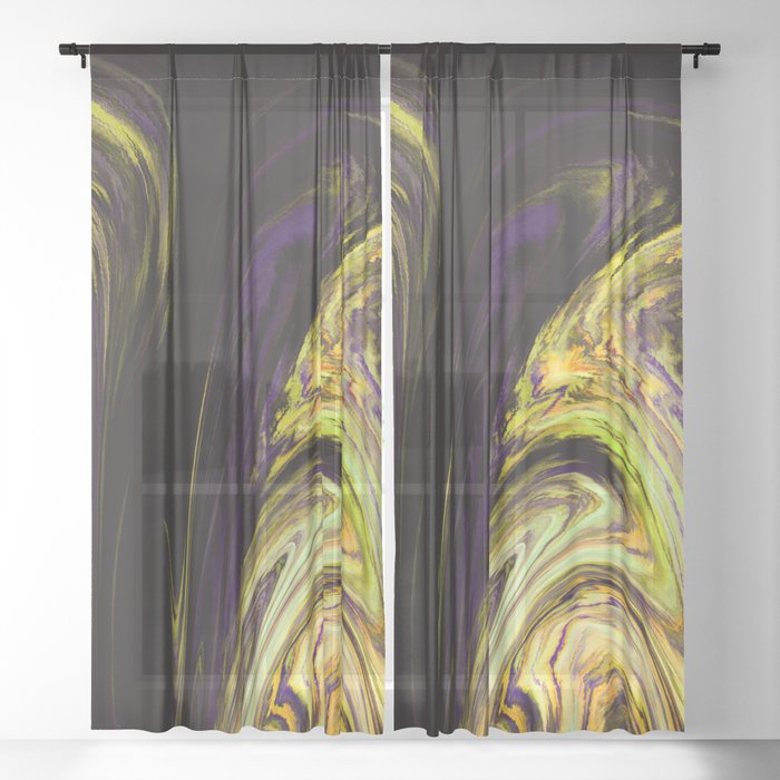 Psychedelic Yellow Tones Abstract Artwork Sheer Curtain