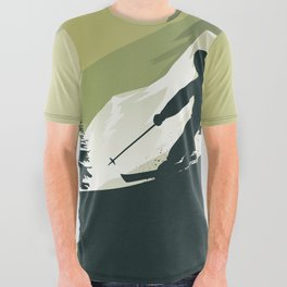 Winter Sport • Best Skiing Design Ever • Green Background All Over Graphic Tee