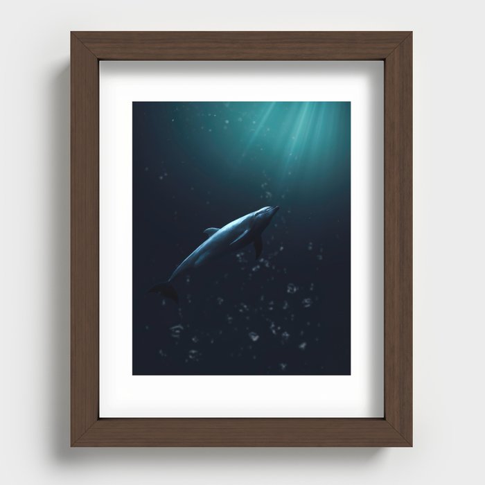 Dolphin Swimming Towards the Light Recessed Framed Print
