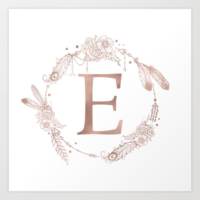 letter e rose gold pink initial monogram art print by naturemagick rose letter