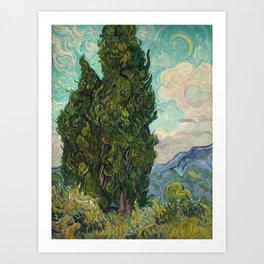 Cypresses - Van Gogh Art Print | Vangogh, Cypresses, Nature, Cypress, Impressionist, Painting, Landscape, Impressionism, French, Whimsical 