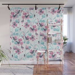 Daisies Turquoise and Pink Wall Mural