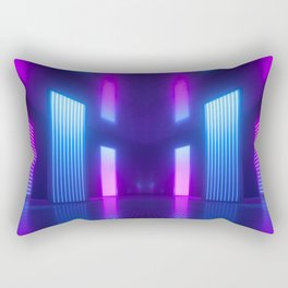 3d, blue pink violet neon abstract background, ultraviolet light, night club empty room interior, tunnel or corridor, glowing panels, fashion podium, performance stage decorations,  Rectangular Pillow