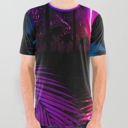 Neon landscape: Neon pillars, palms & flamingo [synthwave/vaporwave/cyberpunk] — aesthetic poster All Over Graphic Tee