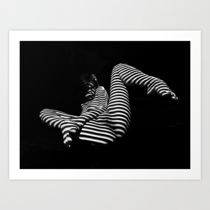 7379-KMA BW Naked Zebra Woman Spread Striped Legs Presenting Art Print