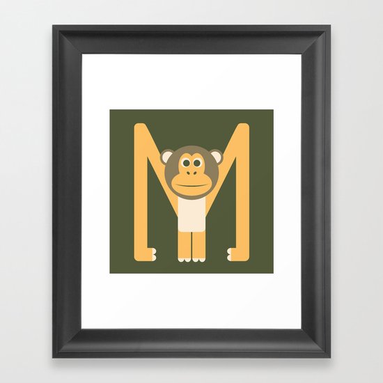 Letter M // Animal Alphabet // Monkey Monogram Framed Art Print