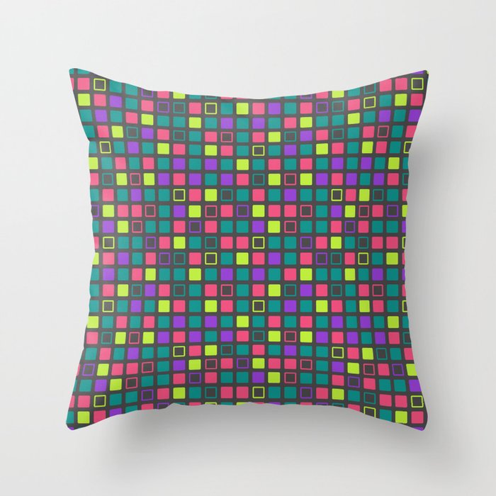 Neon Squares Geometric Pattern Throw Pillow