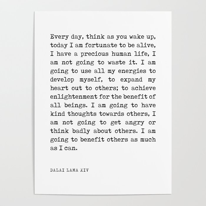 Think as you wake up - Dalai Lama Quote - Literature - Typewriter Print Poster