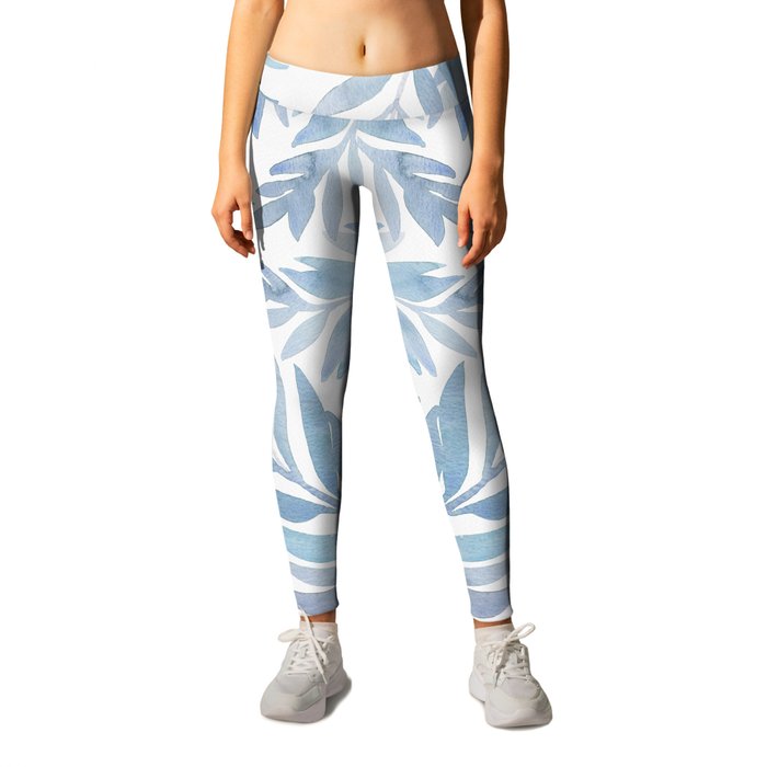 Muted Blue Palm Leaves Leggings