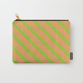 [ Thumbnail: Green and Brown Colored Striped Pattern Carry-All Pouch ]