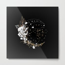 Golden Moon Metal Print | Peonies, Gold, Watercolor, Goldenmoon, Illustration, Black And White, Witchcraft, Graphicdesign, Metallic, Crescent 