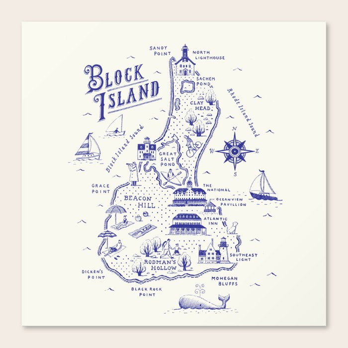 Block Island Map Canvas Print by Ryan O'Rourke | Society6