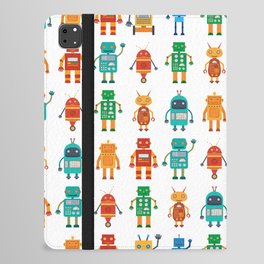 Seamless pattern from colorful retro robots in a flat style on a white background. Vintage illustration.  iPad Folio Case