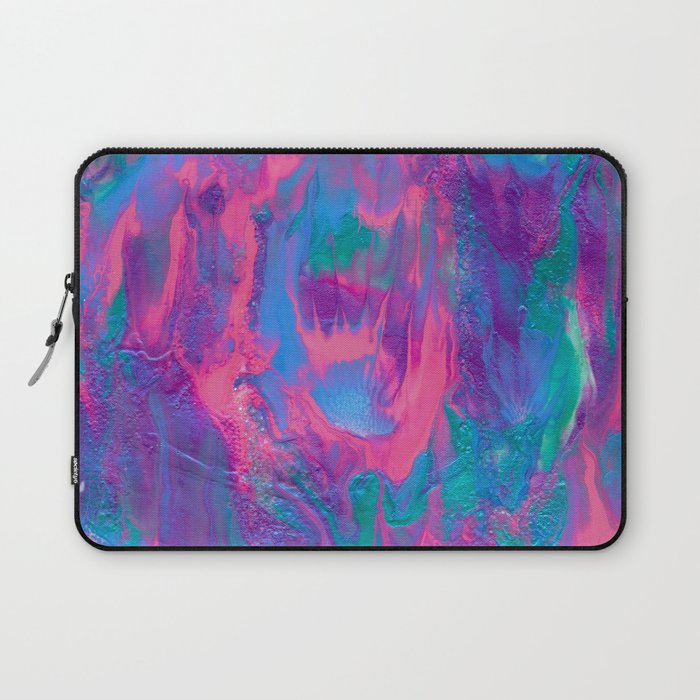Abstract Fluid Painting with Glitter and Iridescent Paints, Mermaid Style Laptop Sleeve