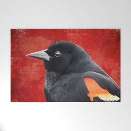 Red-winged Blackbird Bird Painting, Red and Black Welcome Mat