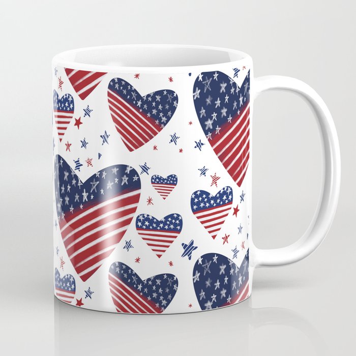 4th of July America Love Heart - Red White Blue Coffee Mug