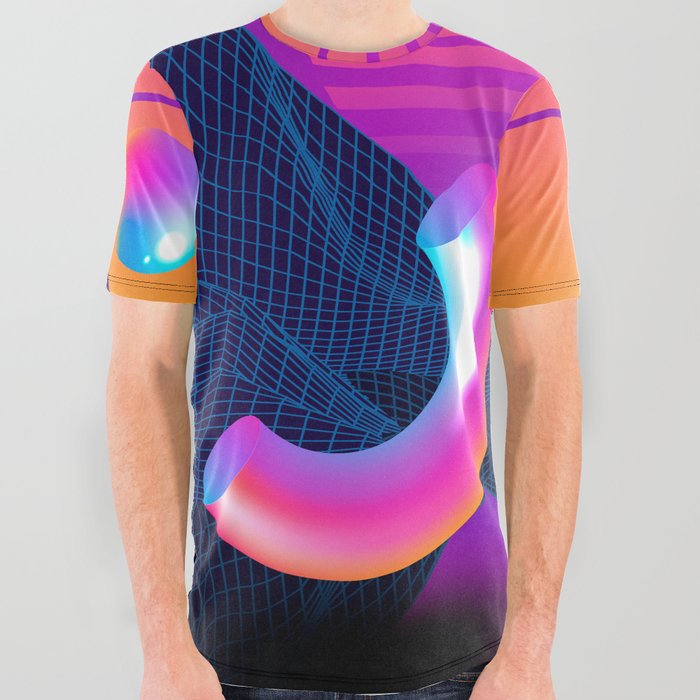 Neon sunset, geometric figures All Over Graphic Tee