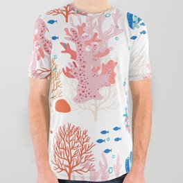 Corals and Fish in a Reef All Over Graphic Tee