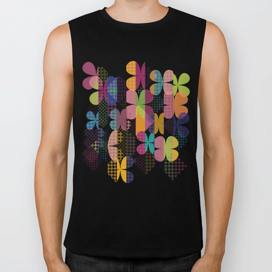 Abstract Colorful Floral Pattern Biker Tank