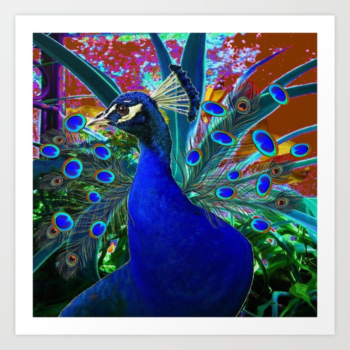 Chocolate Blue Peacock Fantasy Art Abstract Art Print By Sharlesart