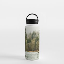 Wanderlust Forest River - Mountain Adventure in Foggy Woods Water Bottle