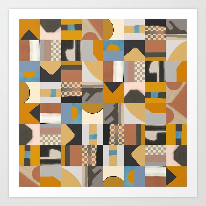Mid century grid pattern 02 Art Print