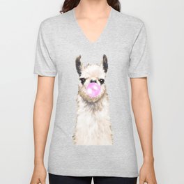 Bubble Gum Popped on Llama (1 in series of 3) V Neck T Shirt