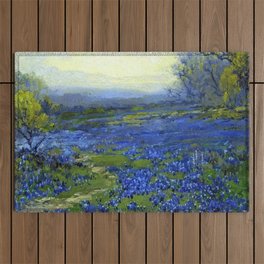 Meadow of Wild Blue Irises, Springtime by Maria Oakey Dewing Outdoor Rug