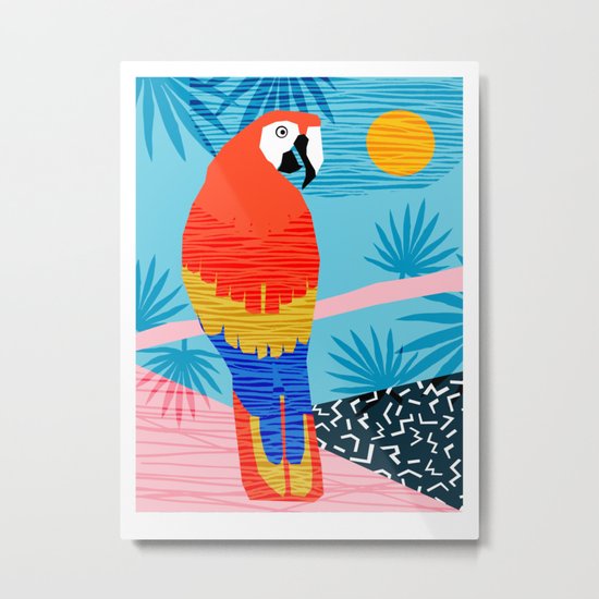 Say What - memphis throwback retro neon tropical 1980s 80s style hipster bright bird paradise art Metal Print