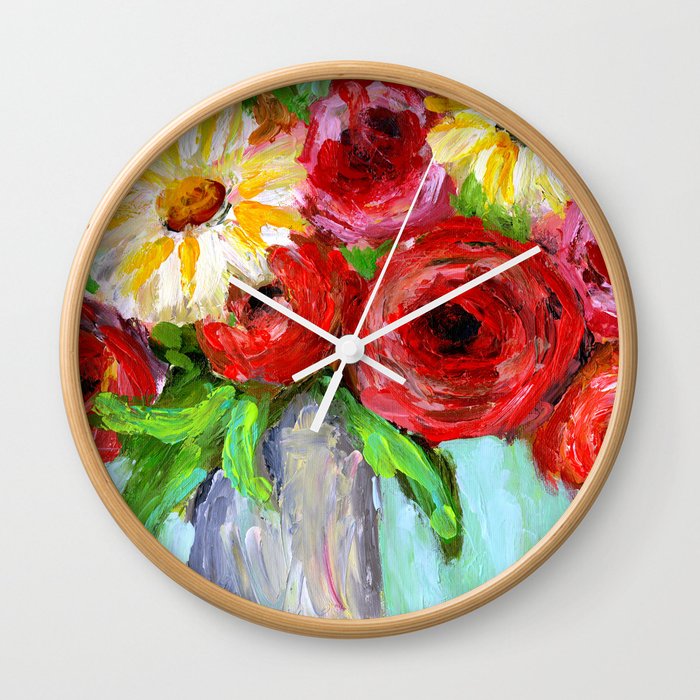 Red Roses and Yellow Daisies Wall Clock