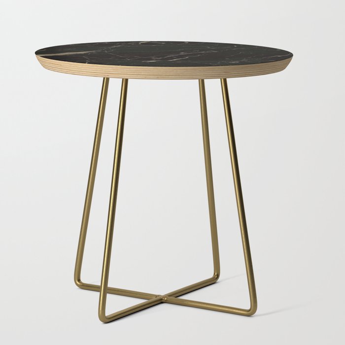 Gilded Black Marble Cracked Marmer Side Table