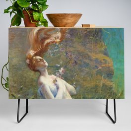 Ophelia madly in love (drowning) from William Shakespeare's Hamlet portrait woman under water painting Credenza
