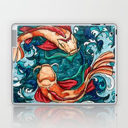 Japanese koi fish painting, koi fish couple in waves Laptop Skin
