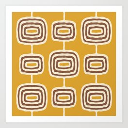 Mid Century Modern Atomic Rings Pattern 263 Yellow Brown and Beige Art Print