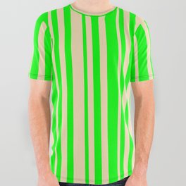 [ Thumbnail: Lime & Tan Colored Lines/Stripes Pattern All Over Graphic Tee ]