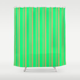 [ Thumbnail: Dark Khaki and Green Colored Stripes/Lines Pattern Shower Curtain ]