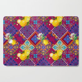Tiles,mosaic,azulejo,quilt,Portuguese,majolica,lemons,citrus. Cutting Board