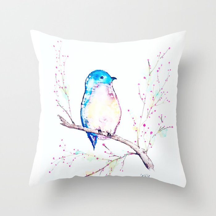 Little Bluebird Throw Pillow