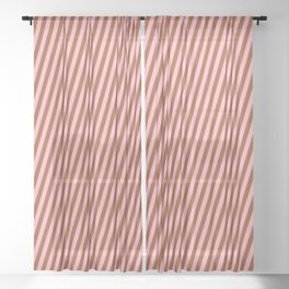 [ Thumbnail: Light Pink & Sienna Colored Stripes Pattern Sheer Curtain ]