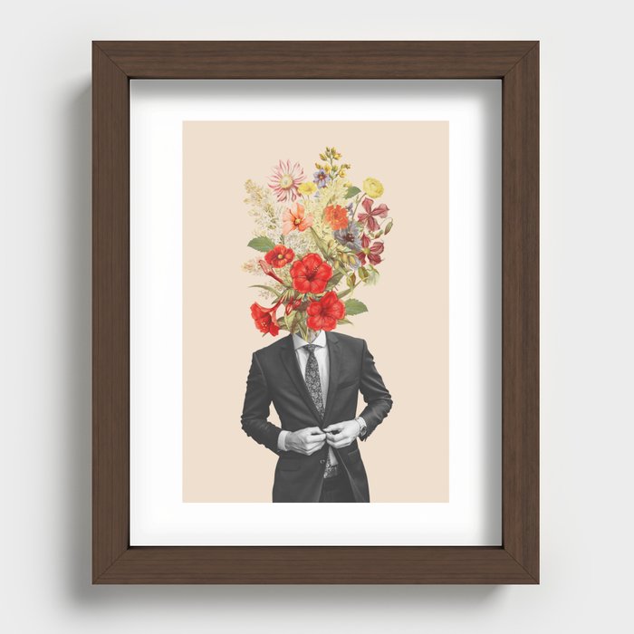 Man in red flowers Recessed Framed Print