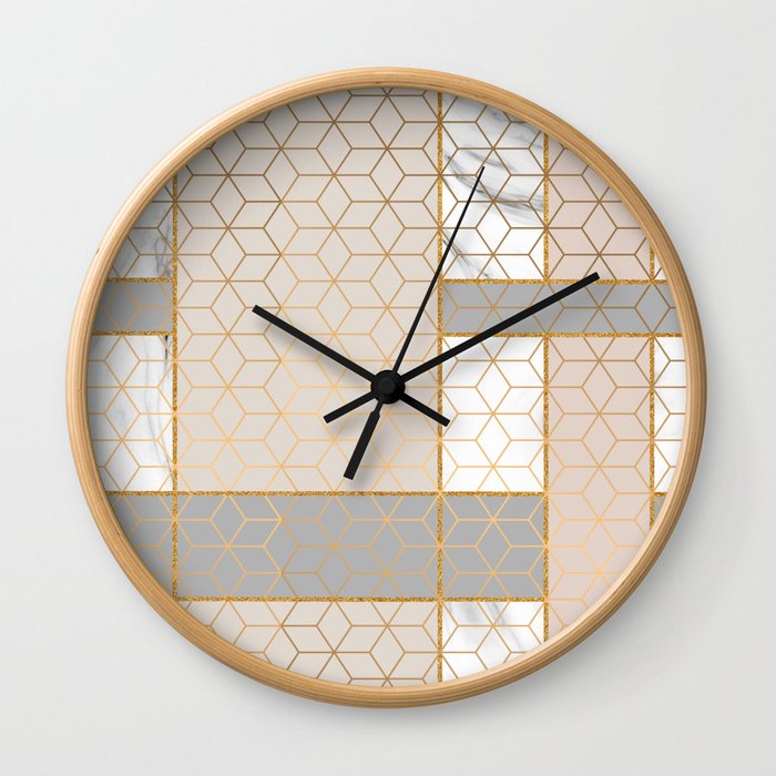 Golden Pastel Marble Geometric Design Wall Clock