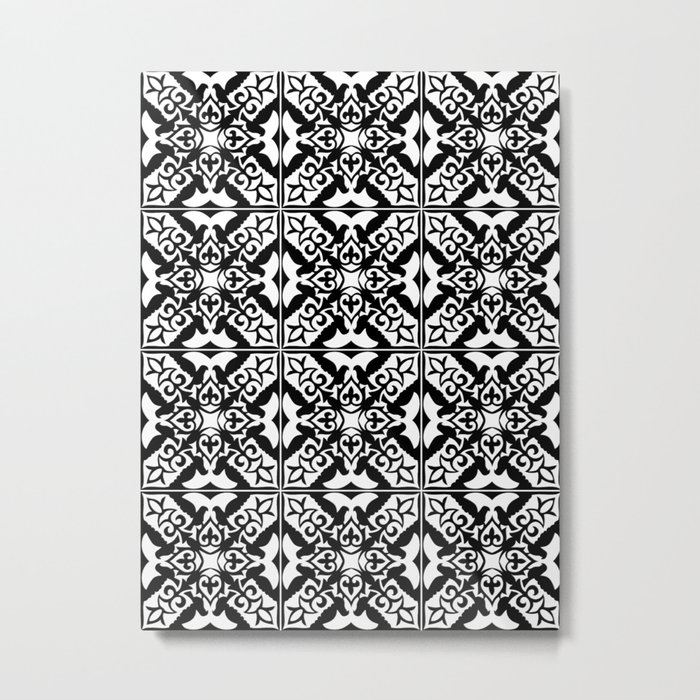 Moroccan Tile Pattern in Black and White Metal Print