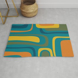 Palm Springs Midcentury Modern Abstract in Moroccan Mustard, Orange, Olive, Blue, and Teal Rug