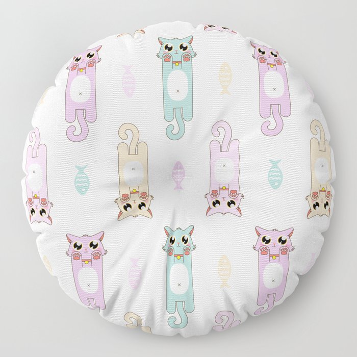 Candy Cat  Pastel  in Light Grey  Floor Pillow by likekay 