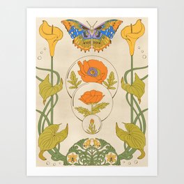 Nouveau Art Print | Victorian, Digital, Ink Pen, Antique, Poppies, 70S, Artnoveau, 60S, Boho, Wallpaper 